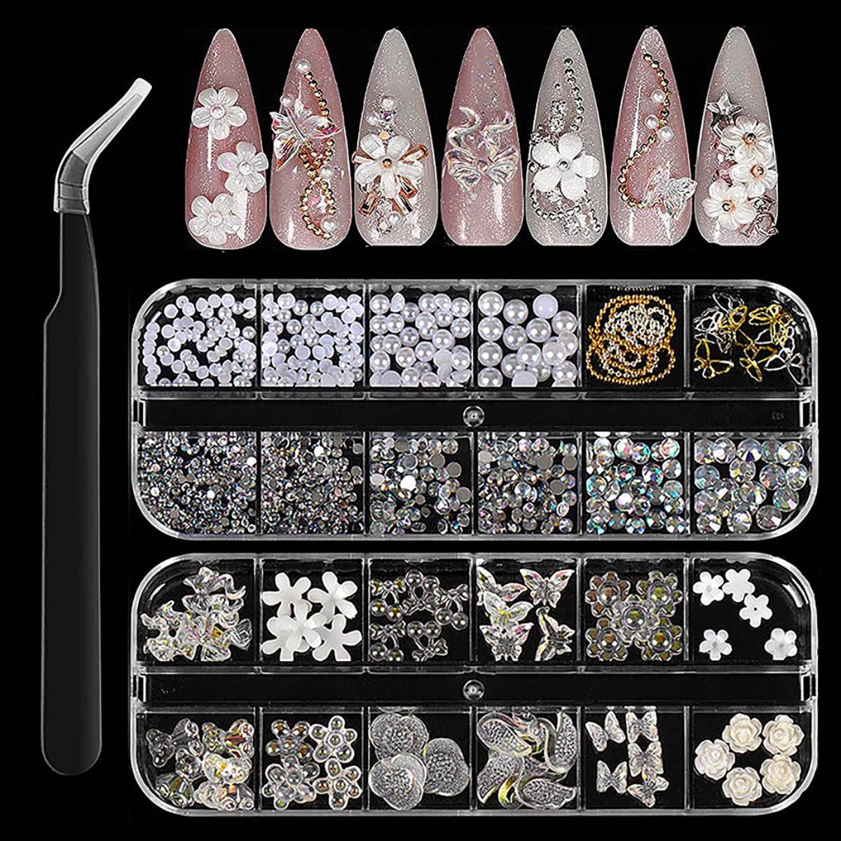 MAYCREATE 3D Nail Charms Crystal Nail Gems for Nail Art, Crystal Bow Nail Art Gems Flat Nail Jewels Decorations Aurora Flowers Chains Nail Stuff for Nail Art Decoration Design DIY Crafting MAYCREATE 3D Nail Charms Crystal Nail Gems for Nail Art, Crystal Bow Nail Art Gems Flat Nail Jewels Decorations Aurora Flowers Chains Nail Stuff for Nail Art Decoration Design DIY Crafting